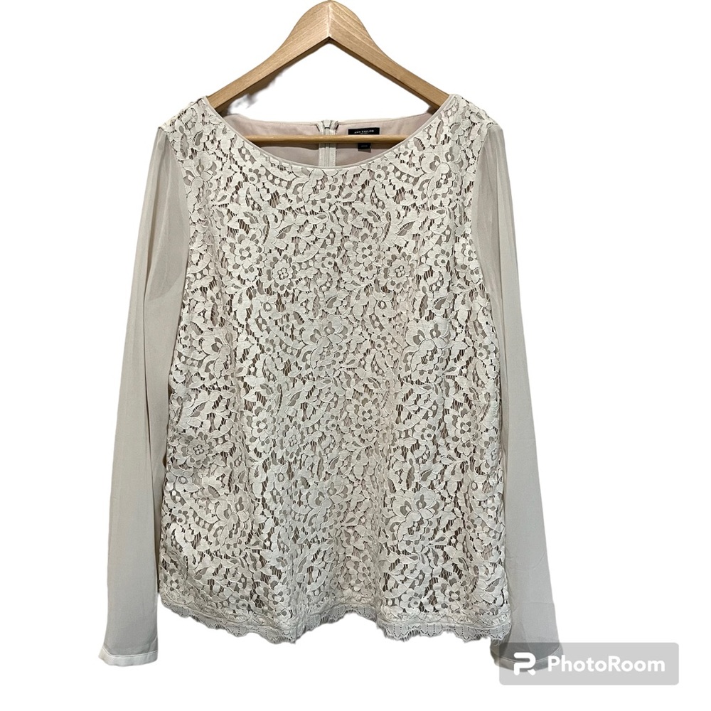 Ann Taylor Lace Georgette Long Sleeve Blouse